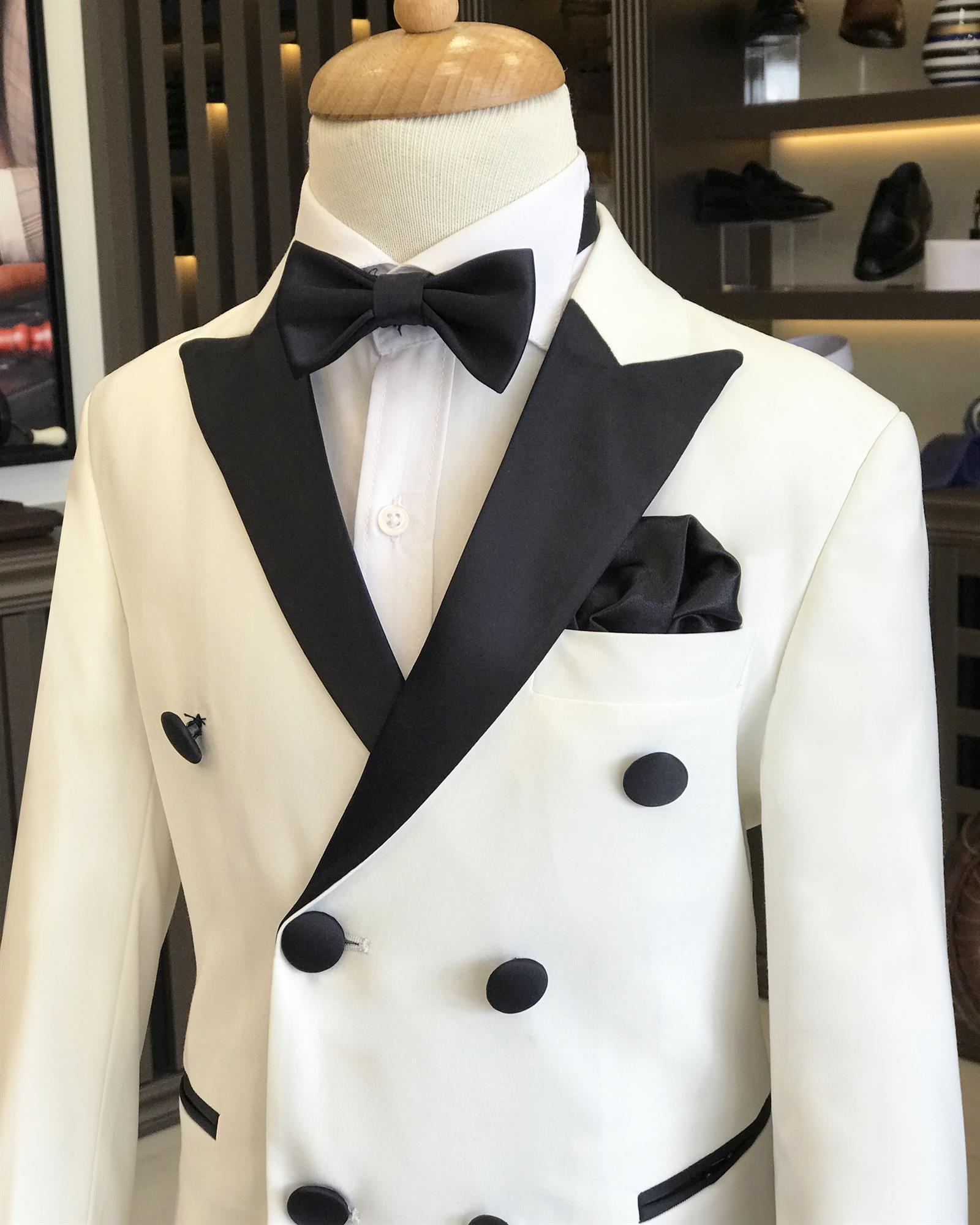 White Slim Fit Double-Breasted Boys' Tuxedo Suit