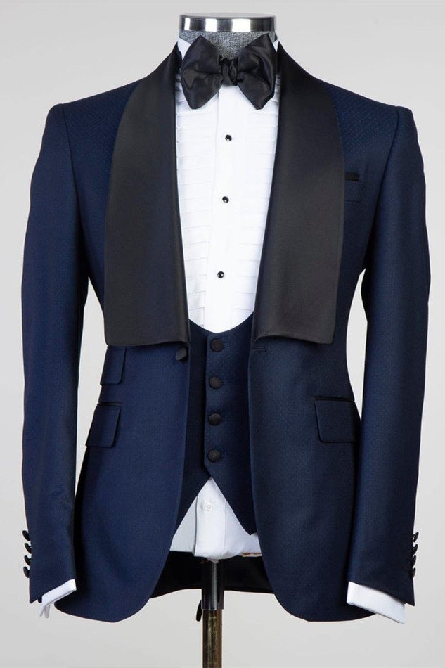Craig Stylish Navy Blue Three-Piece Suit with Shawl Lapel