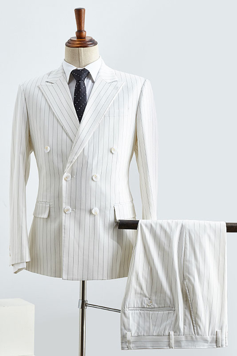 Basil Simple White Striped Double-Breasted Slim Fit Custom Business Suit