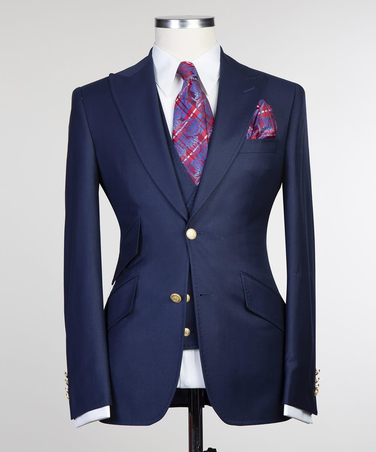 Dark Navy Chic Point Collar Three-Piece Suit