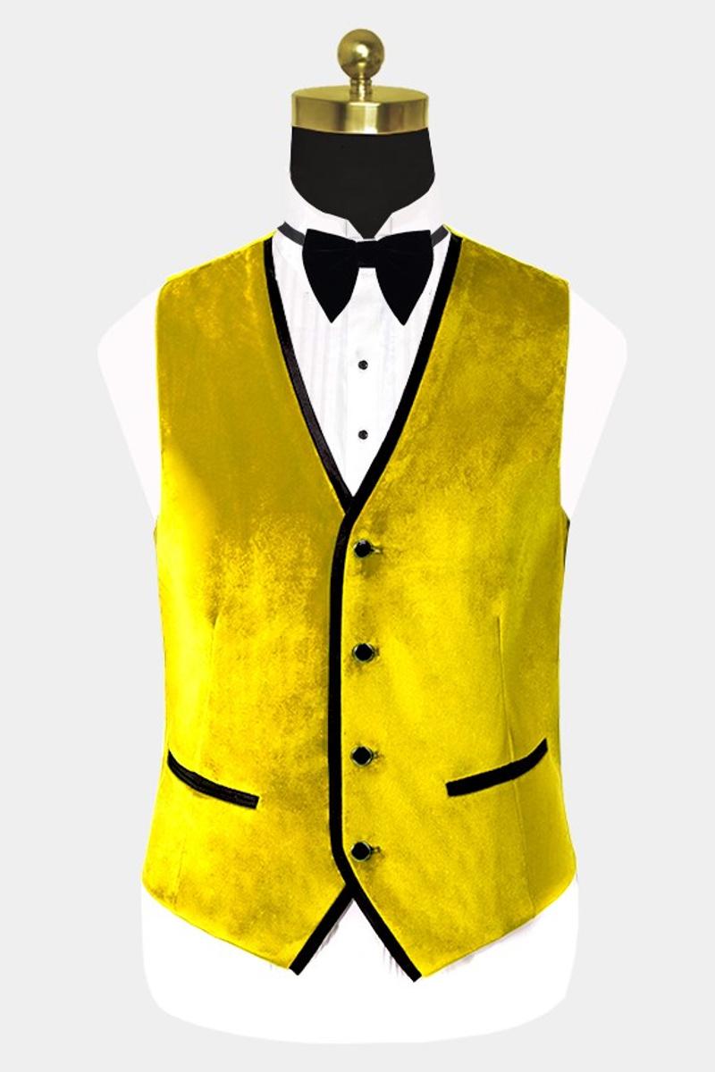 Yellow Velvet Tuxedo Three-Piece Slim Fit Prom Suit