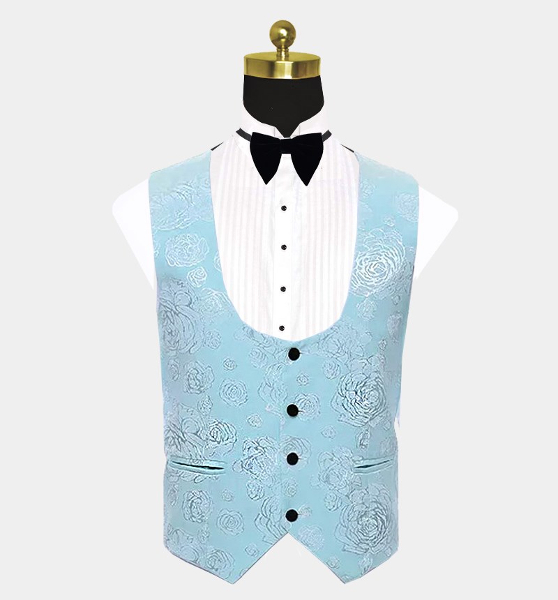 Floral Turquoise Tuxedo With Shawl Lapel Three Pieces Prom Suits