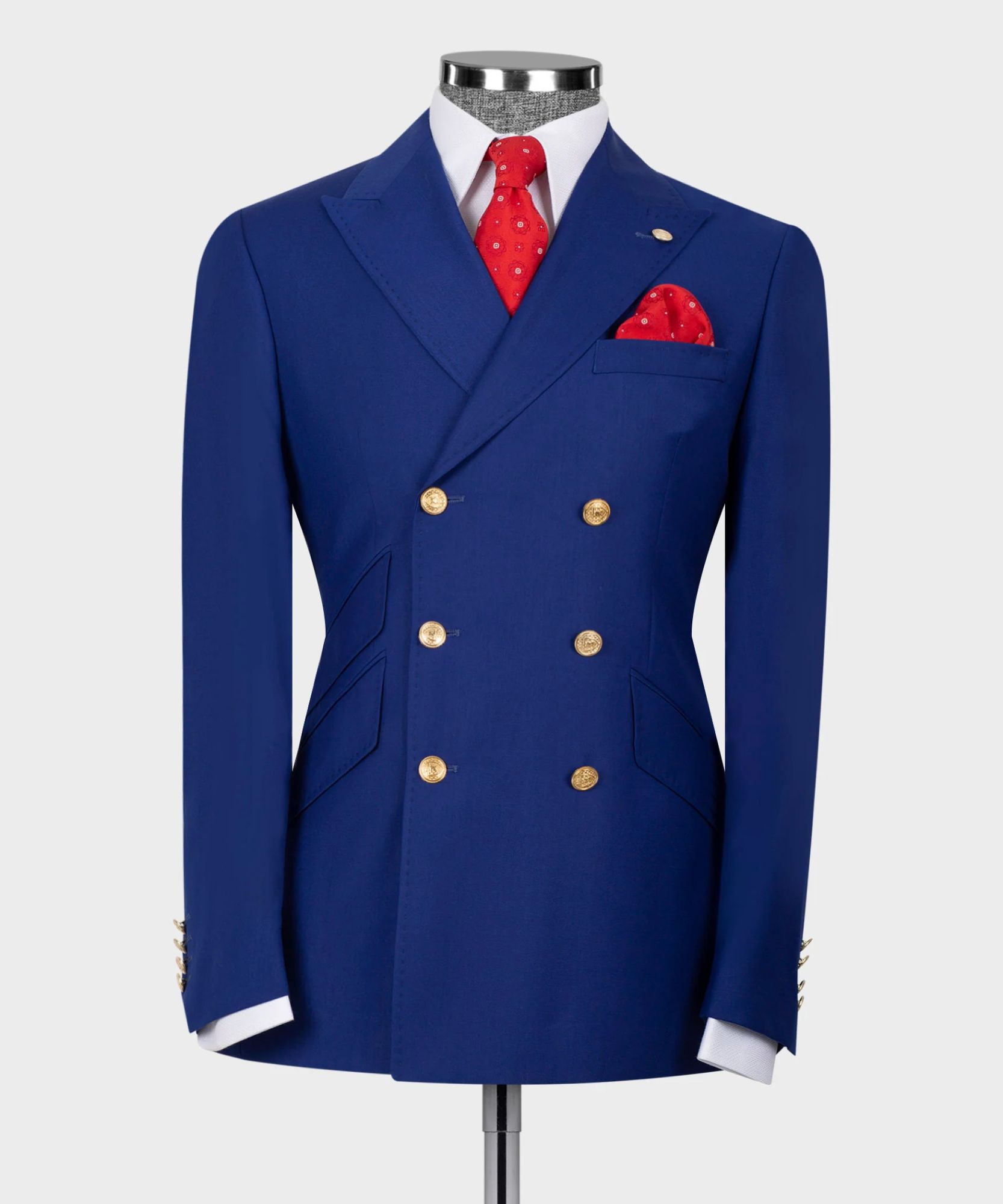 Chic Blue Double-Breasted Six-Button Suit