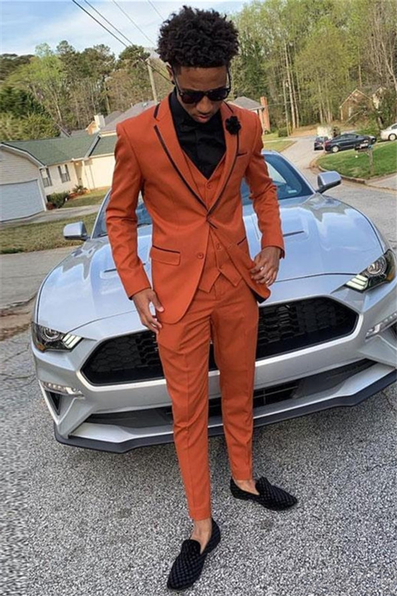 Issac Orange Three Piece Slim Prom Party Men Suit
