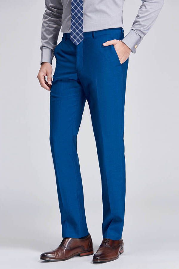 Emiliano Fashion Pure Blue Men Straight Suit Pants