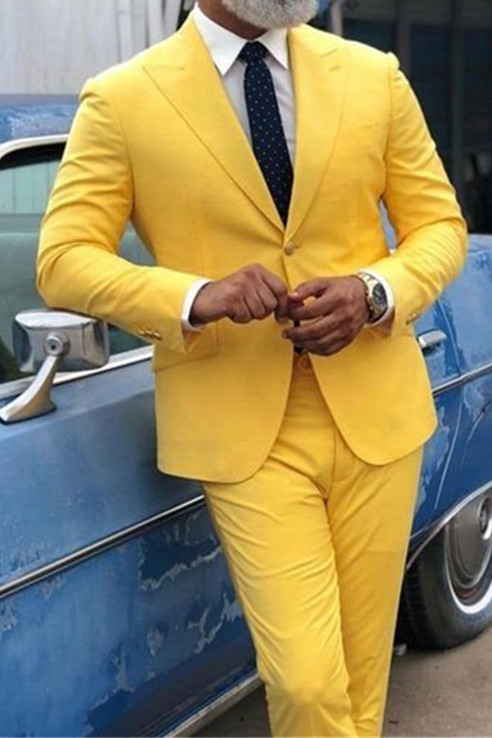Stylish Yellow Prom Costume Point Lapel Men Suit