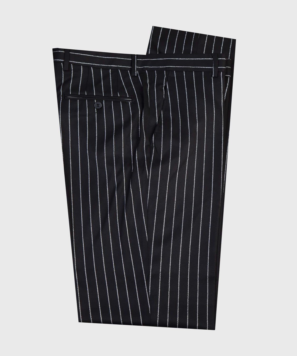 Modern Black Striped Double-Breasted Point Collar Business Suit