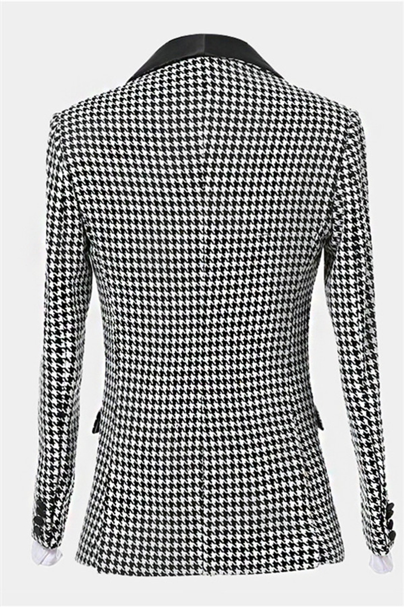 Black and White Houndstooth Tuxedo Business Three-Piece Suit
