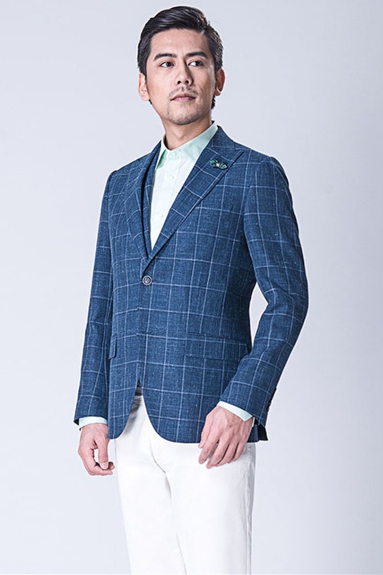 Casual Mixed Blue Outdoor Blazer Business Check Jacket Online