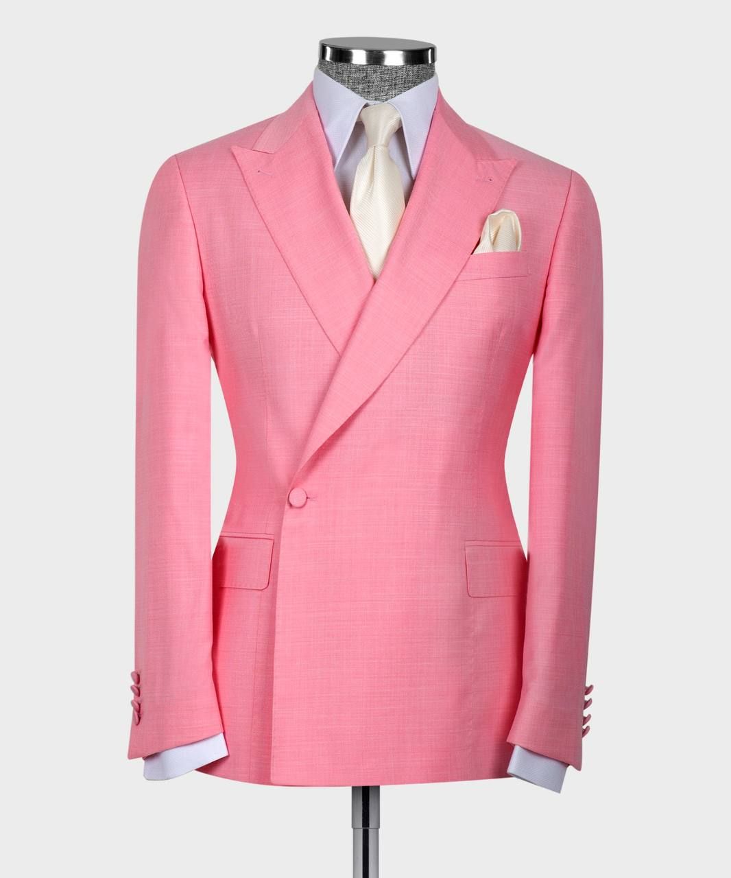 Pink Peaked Lapel Close Fitting Men Suits