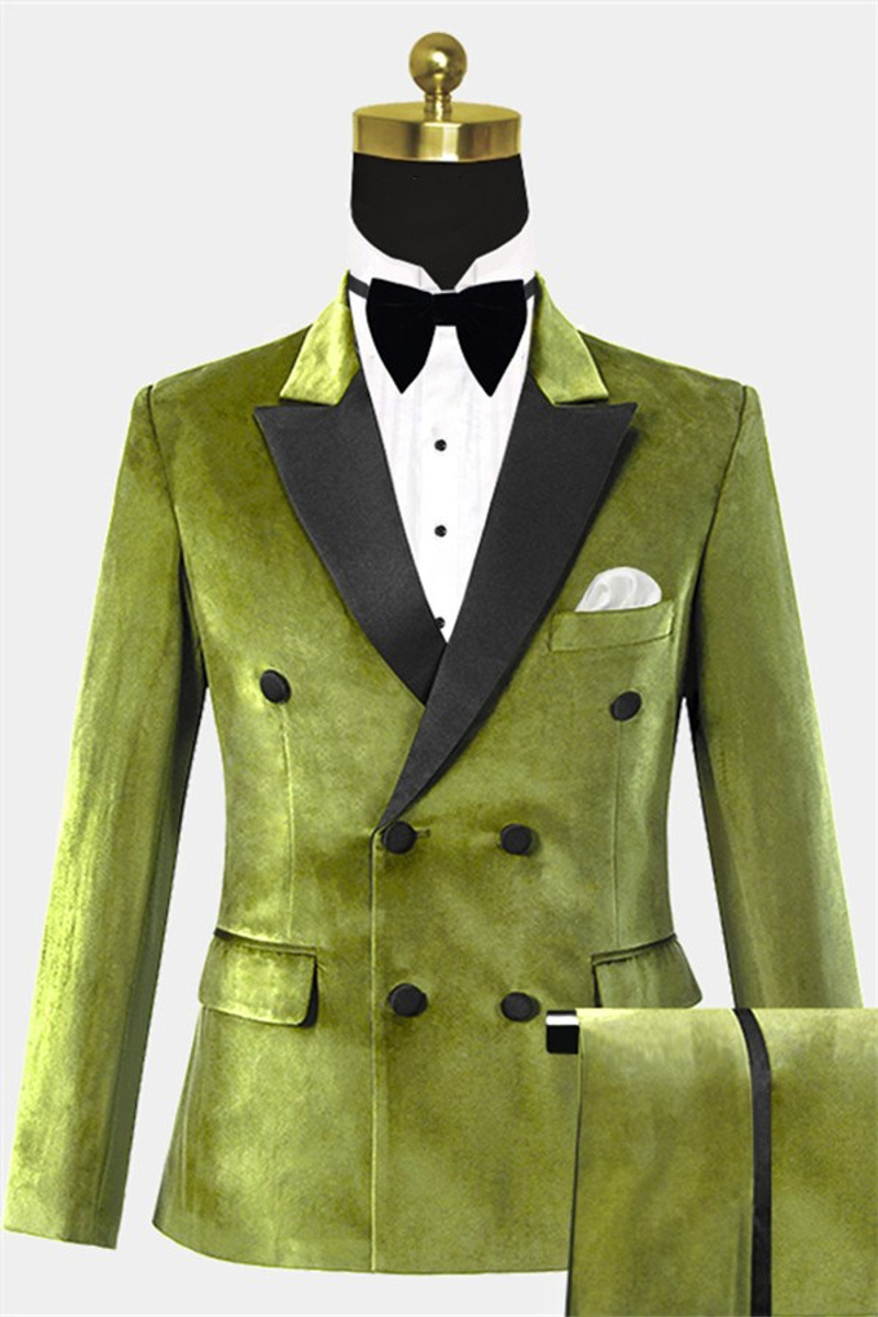 Olive Green Velvet Tuxedo Classic Double-Breasted Suit