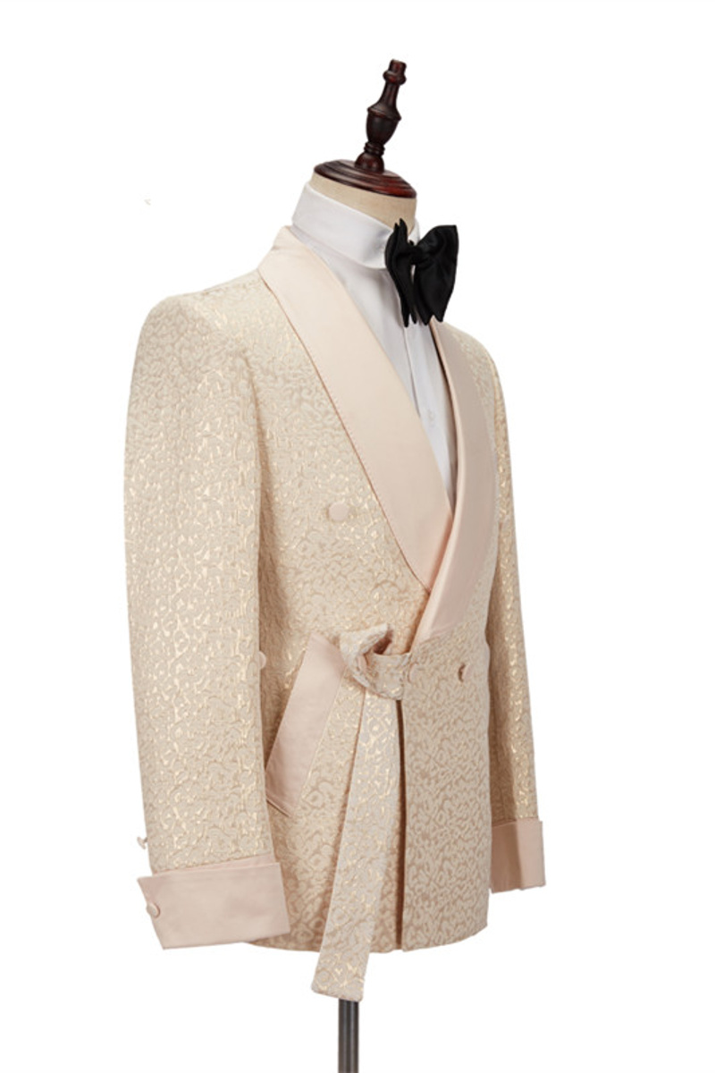 Seth Gold Shawl Lapel Slim Fit Jacquard Wedding Suit Two Piece