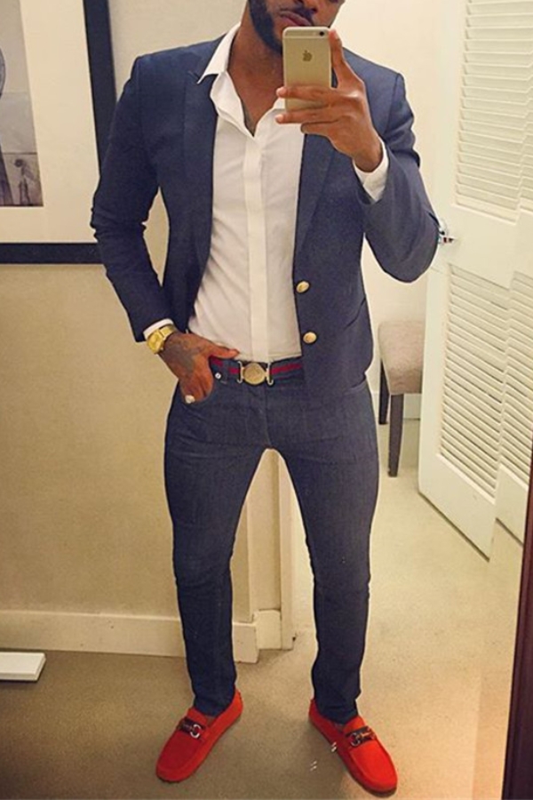Men Navy Blue Pointed Lapel Prom Suit Two Button Men Suit Online
