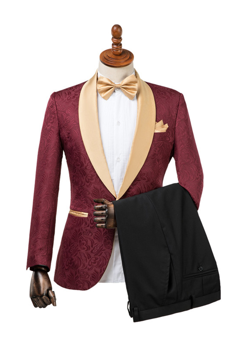 Dominic Stylish Burgundy Slim Fit Jacquard Wedding Suit