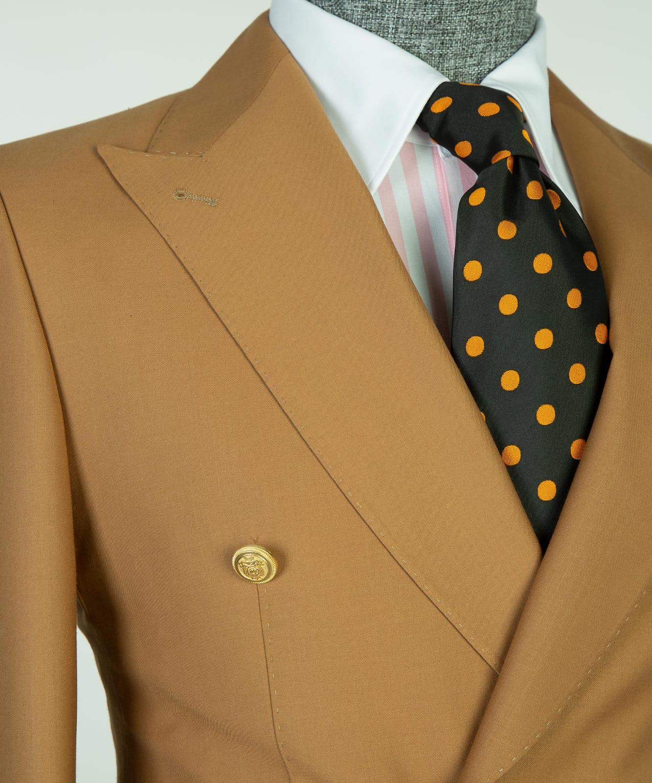 Light Brown Double-breasted Pointed Collar Business Men Suit