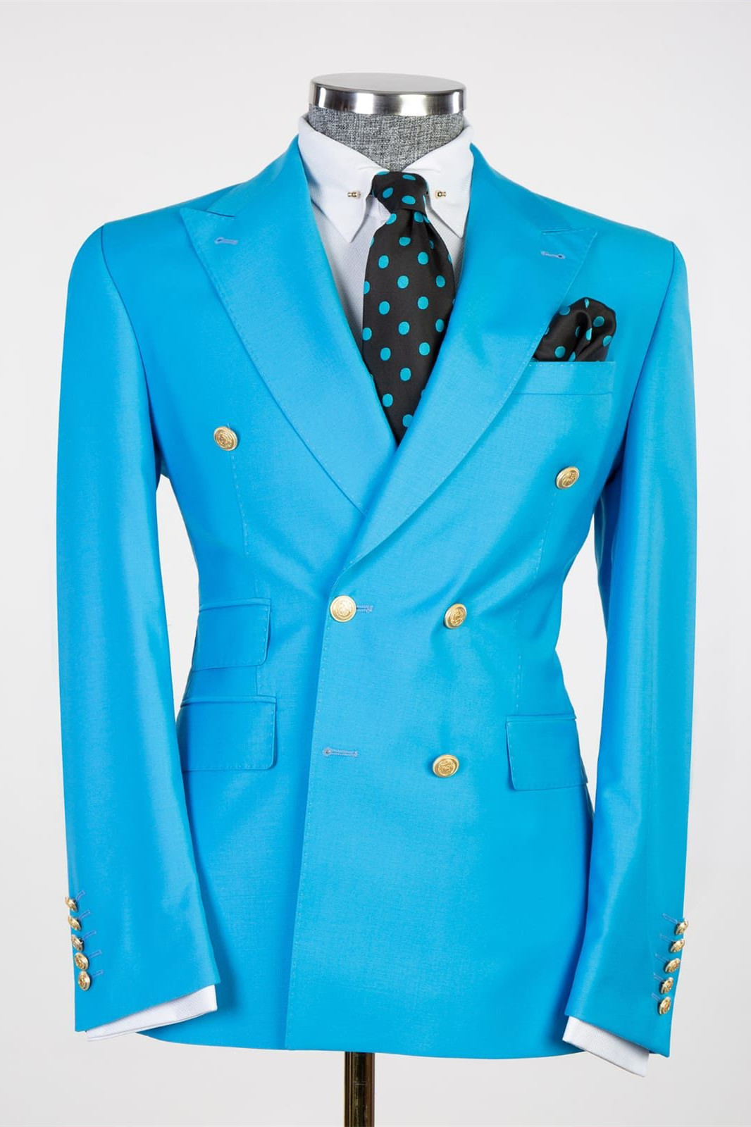 Fashion Light Blue Slim Fit Two-Piece Suit with Pointed Collar
