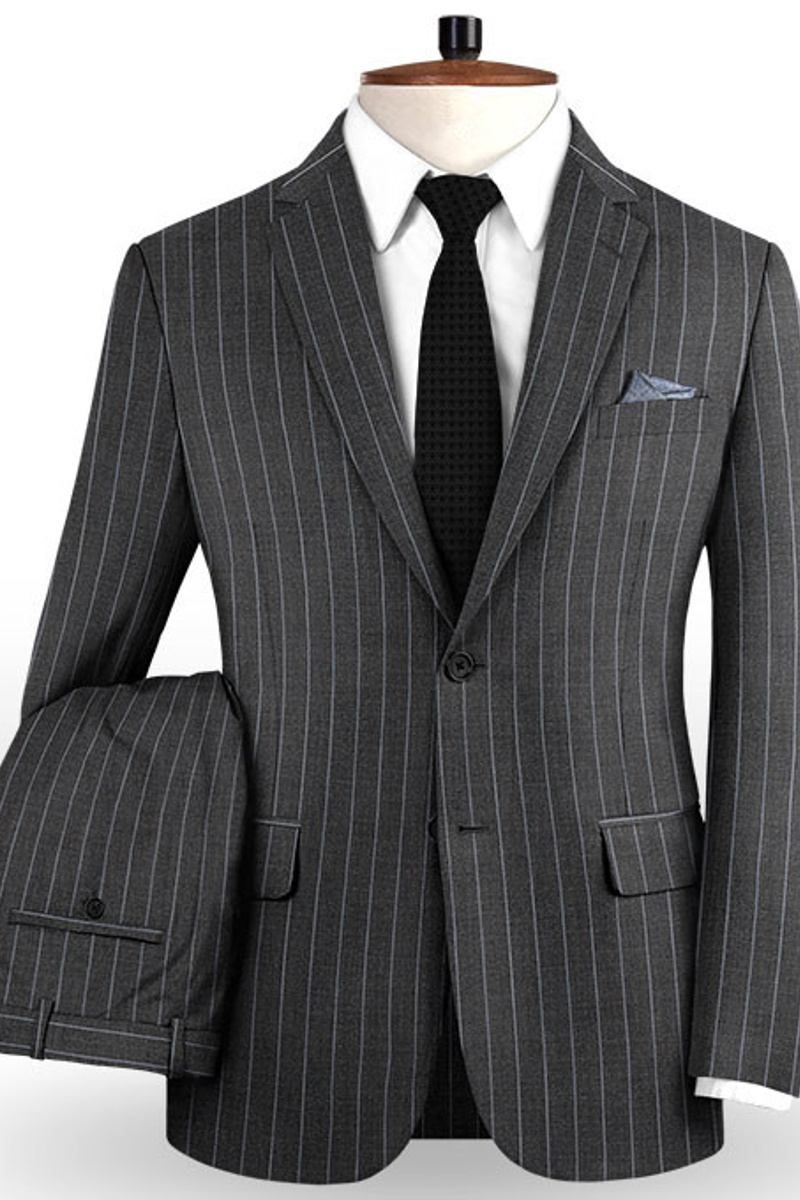 New Smoke Grey Business Suit Modern Striped Notch Lapel Tuxedo