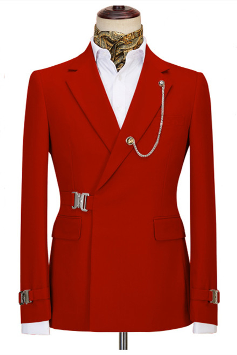 Amos Newest Red Notched Lapel Two Piece Men Business Suit