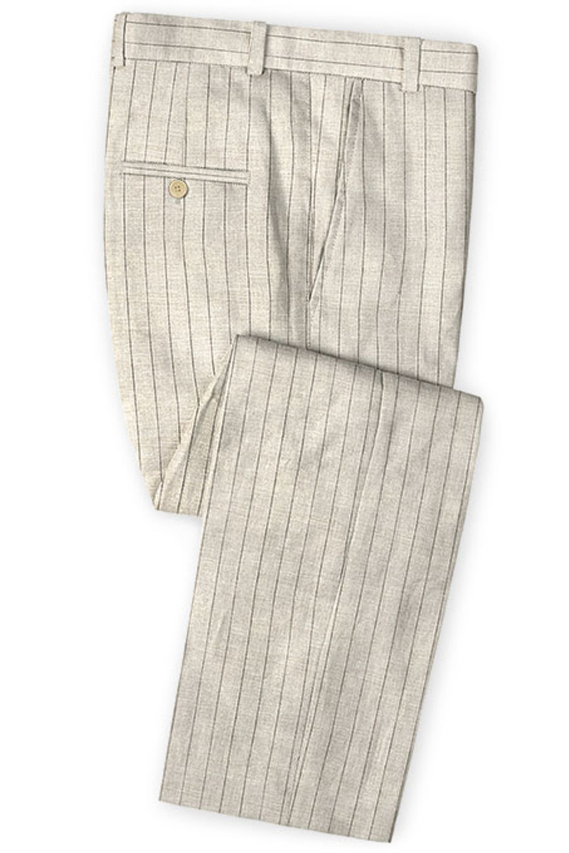 Light Champagne Two-Piece Striped Tuxedo Linen Summer Beach Groom Suit