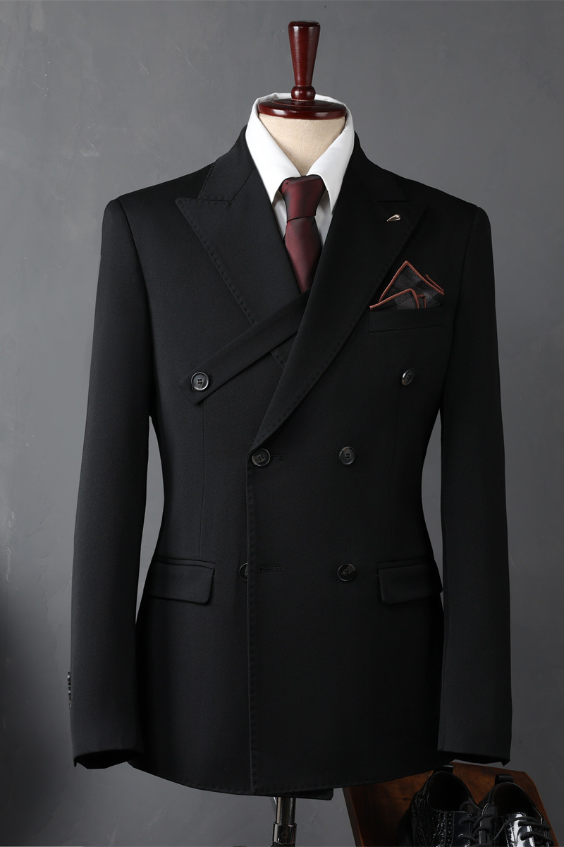 Italian Black Lapel Slim Fit Suit Wedding Business Suit with Adjustable Chest Button