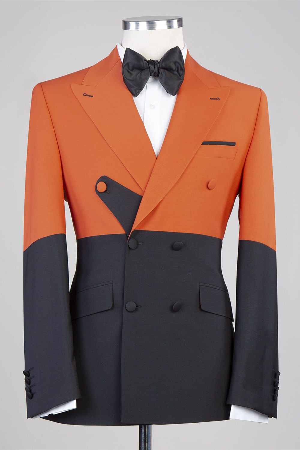 Orange And Black Point Lapel Men Prom Suit