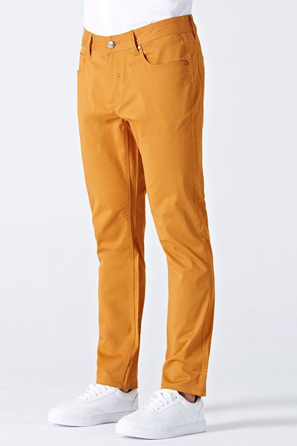 Orange Cotton Customized Solid Color Men Casual Pants