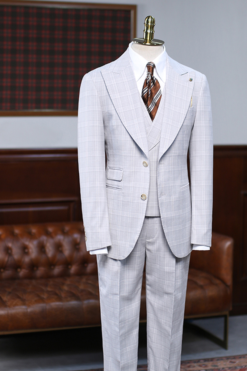 Adair Simple White Check Pointed Lapel Slim Fit Tailored Suit
