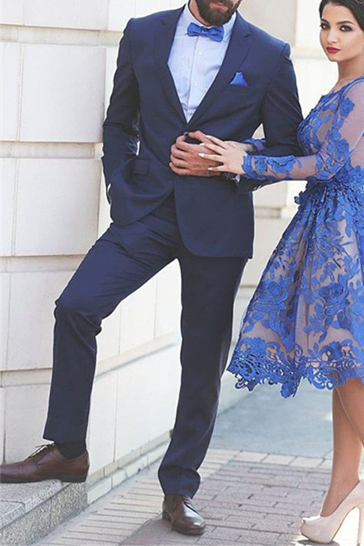 Deep Navy Slim Fit Men Suit Two Piece Notch Lapel Prom Suit