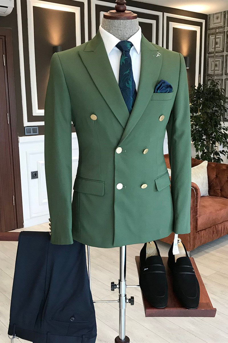 Lime Green Point Lapel Double-Breasted Tailored Suit