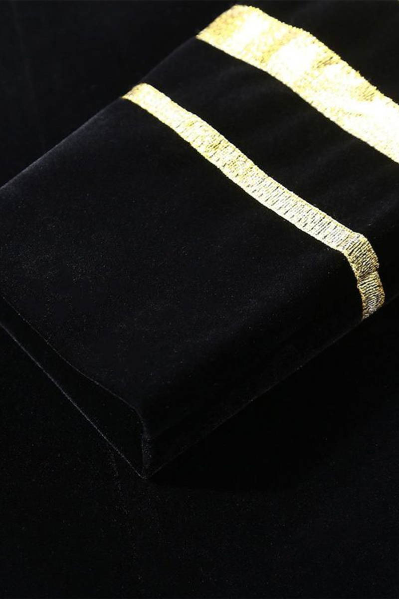 Black Velvet One Piece Jacket Gold Embroidered Double Breasted Tuxedo