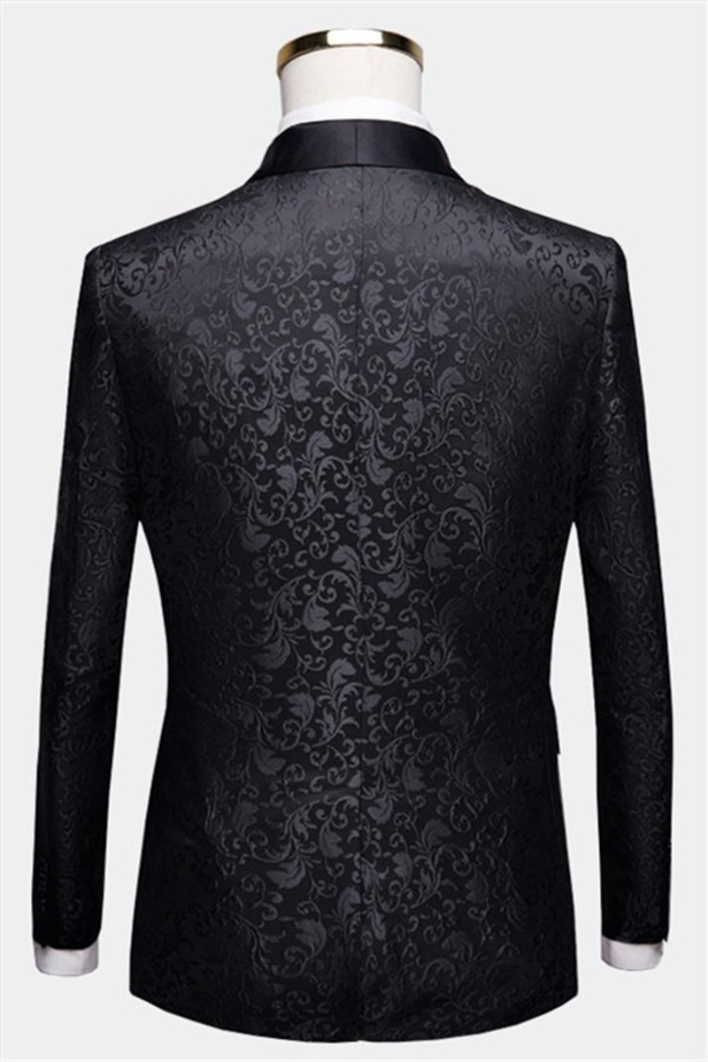 Men Black Jacquard Evening Suit Formal Shawl Lapel One Button Blazer