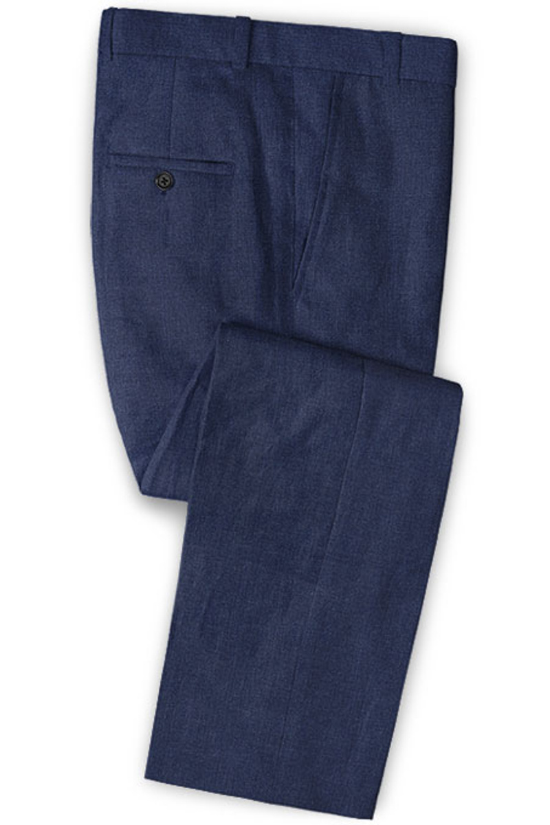 Design Summer Dark Blue Linen Suit Custom Slim Fit Two-Piece Tuxedo