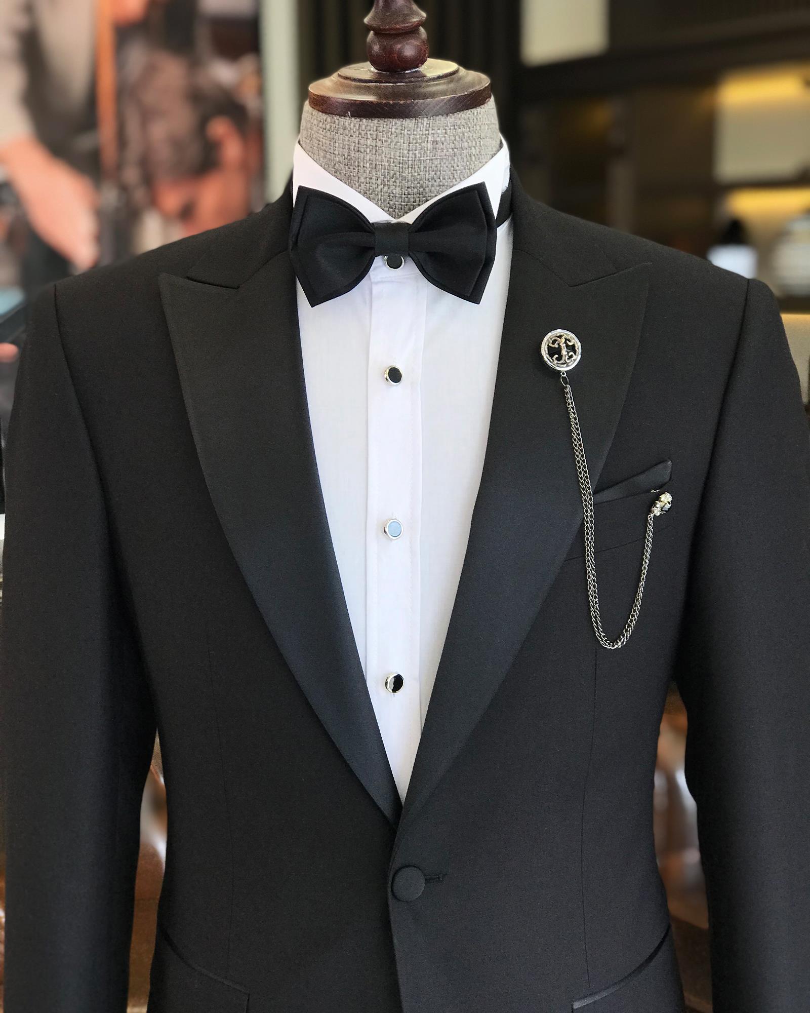 Fashionable Black Italian One-Button Lapel Men's Suit Available Online