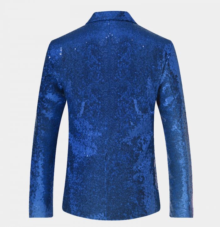 Royal Blue Sequin Men Suits One Piece Blazer With Peak Lapel