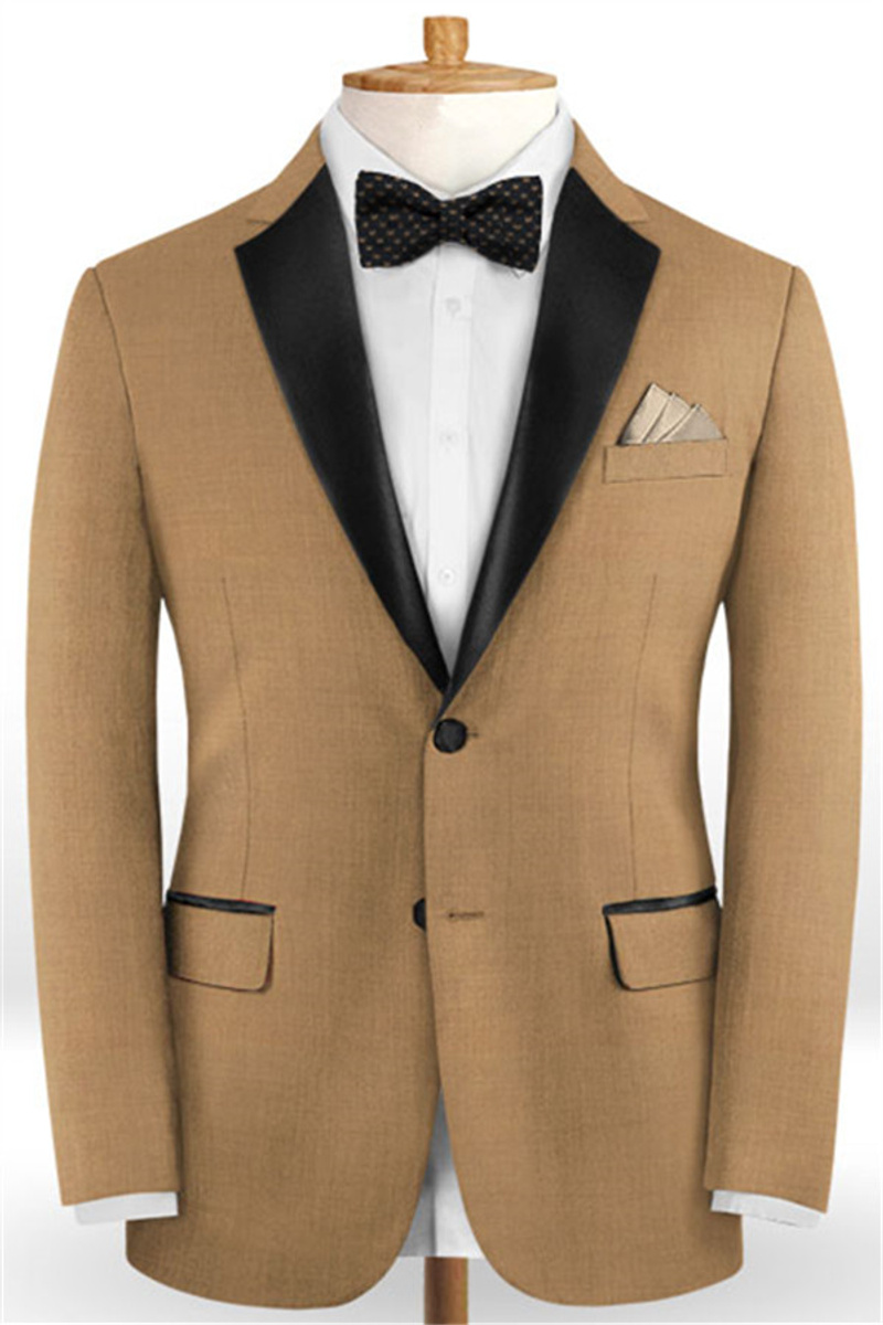 Men Gold Brown Notch Lapel Tuxedo Slim Fit Men Two Piece Suit