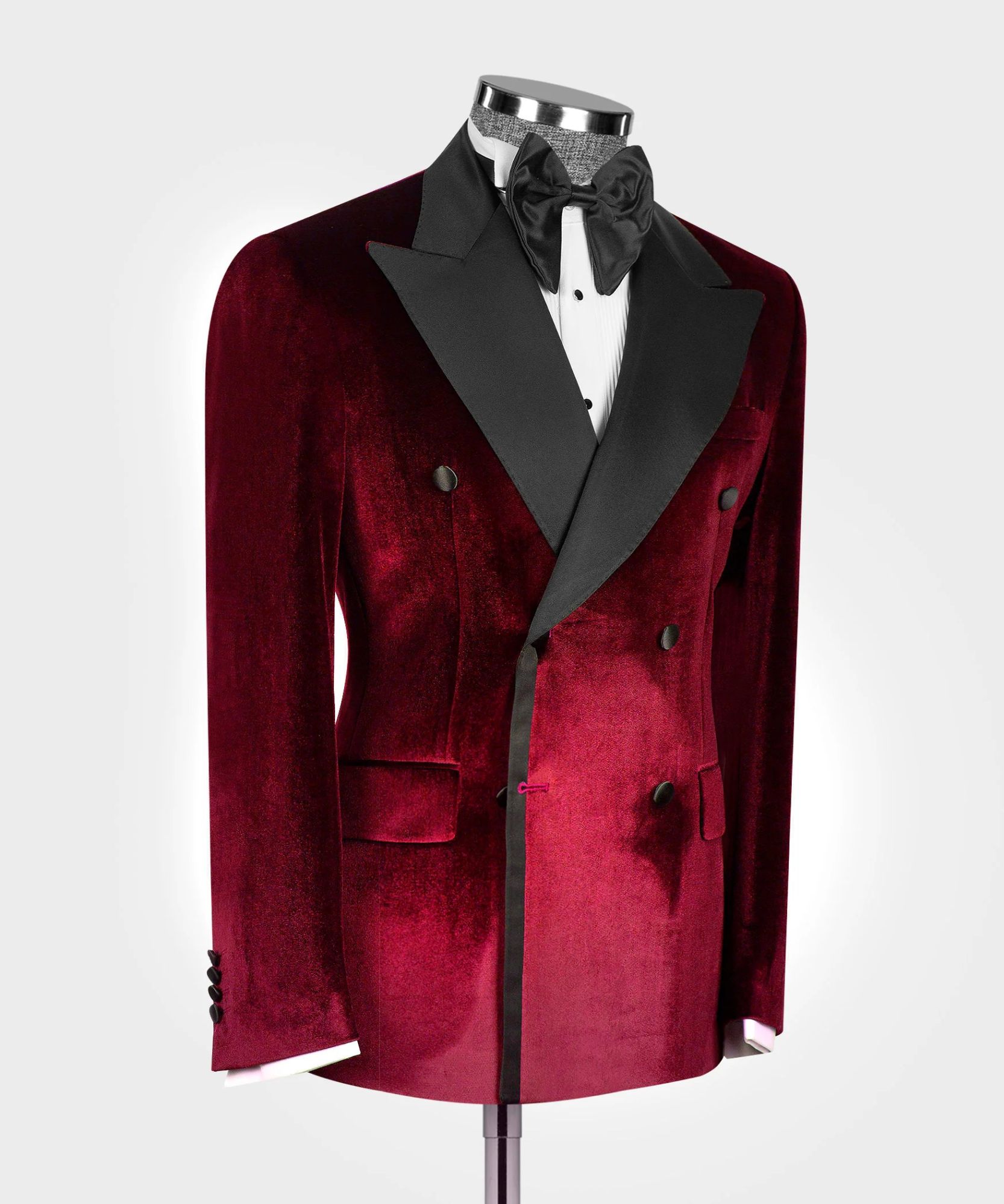 Red Velvet Lapel Collar Two-Piece Suit Prom Suit