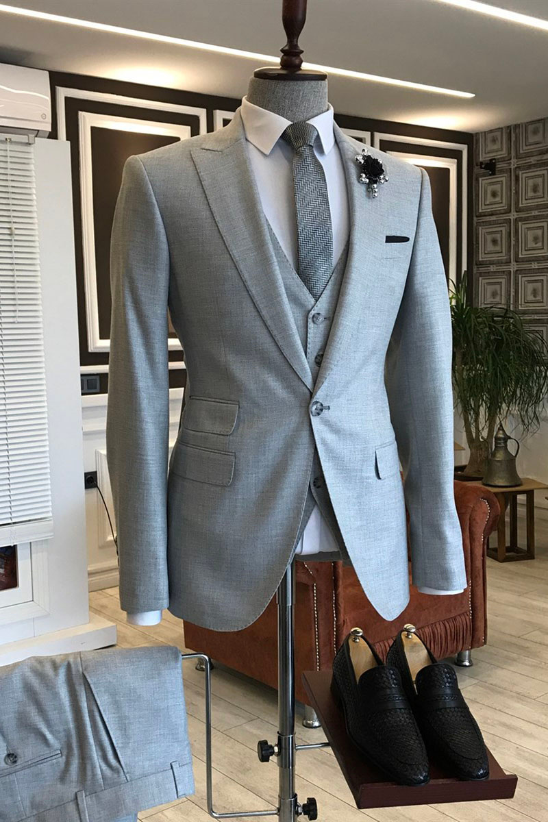 Kent Formal Light Grey Three Piece Point Lapel Suit