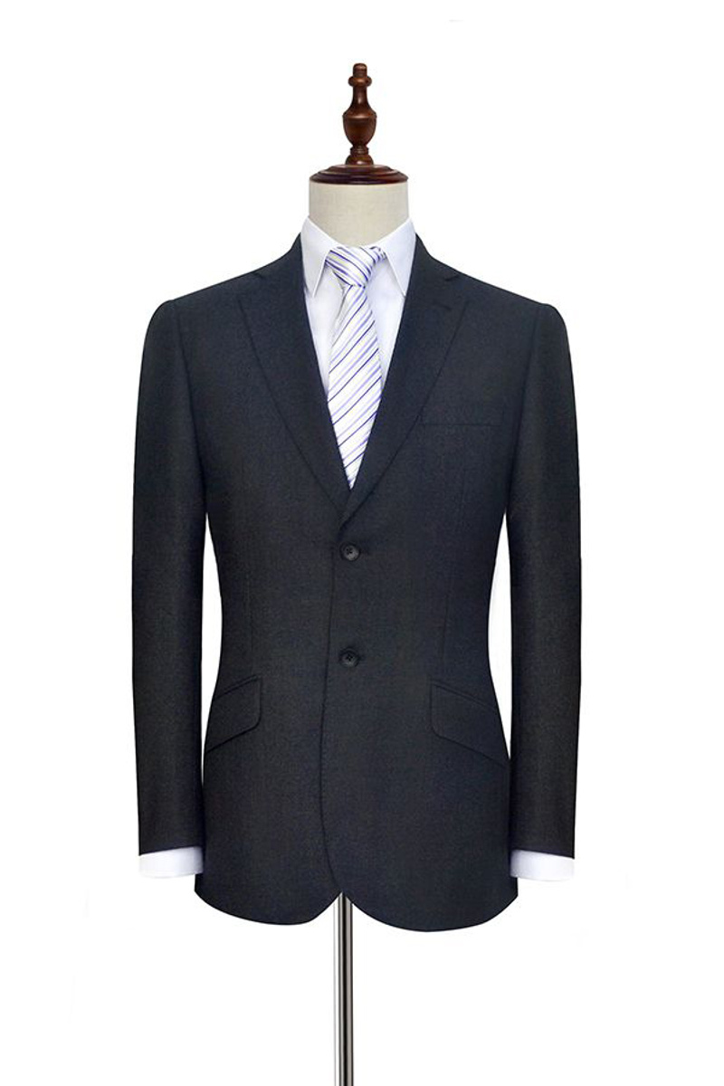 Modest Black Tweed Notched Lapel Two-Button Formal Suit