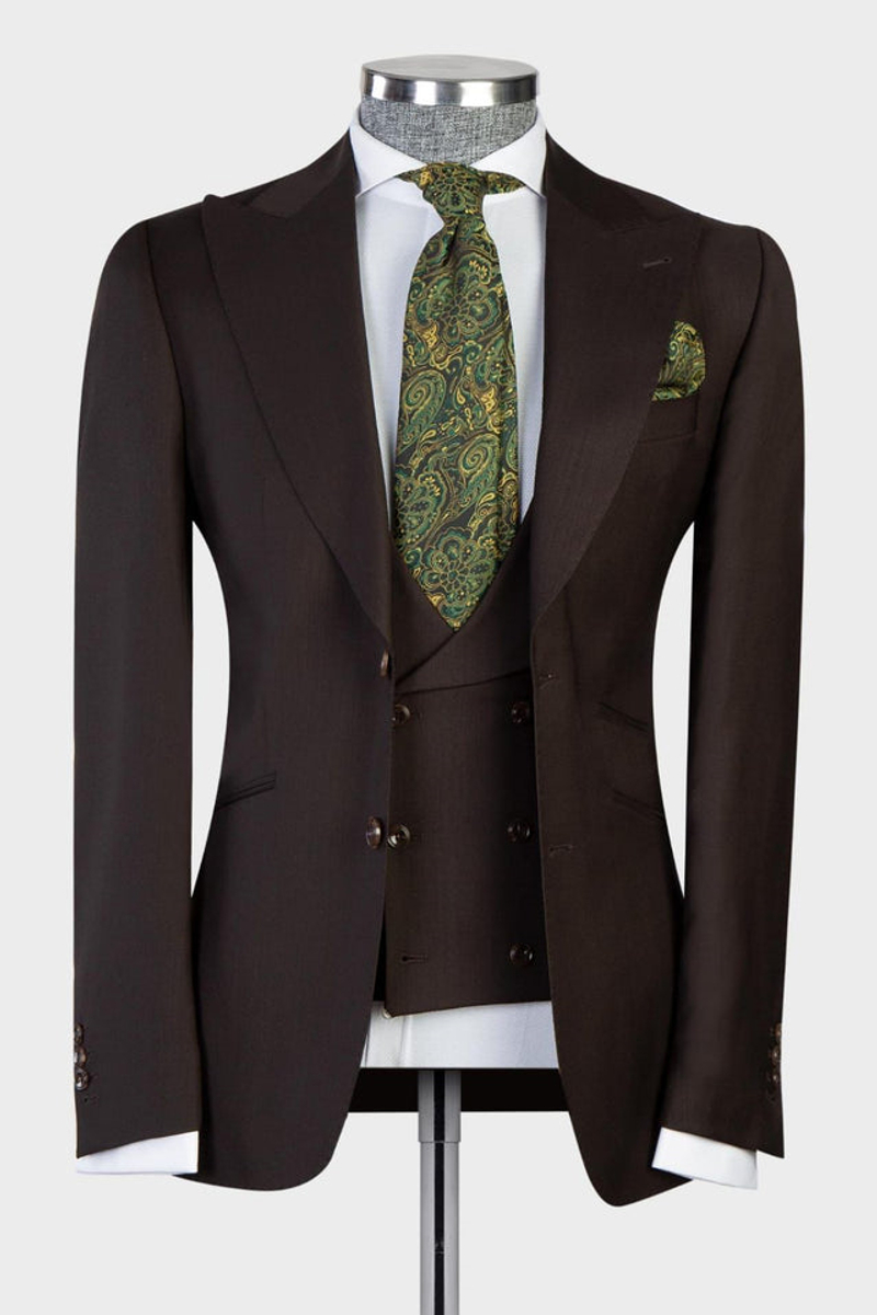 Earl Dark Brown Point Lapel Three-Piece Business Suit