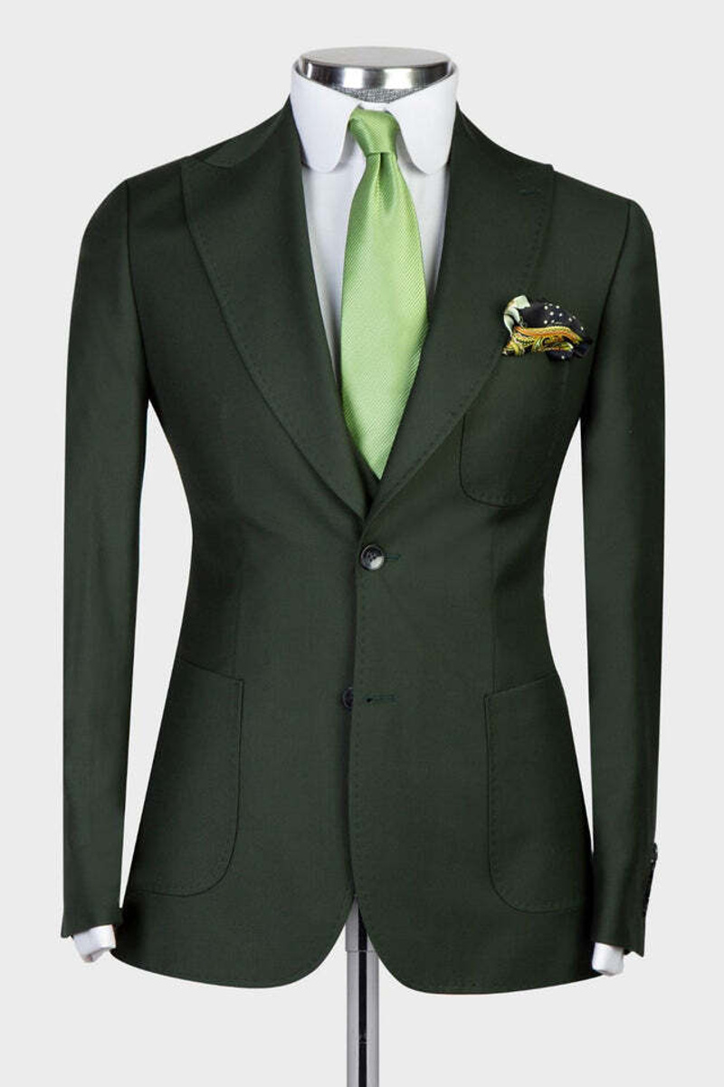 Chic Dark Green Pointed Lapel Three-Piece Business Suit