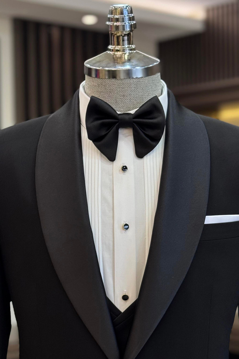 Black Modern Slim Fit Shawl Collar One-Button Wedding Suit Two or Three Piece