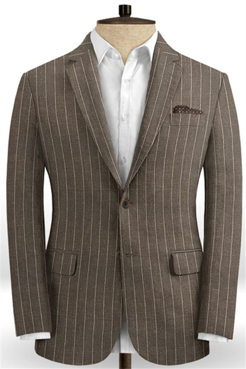 Brown Linen Striped Suit Online Two-Piece Business Tuxedo