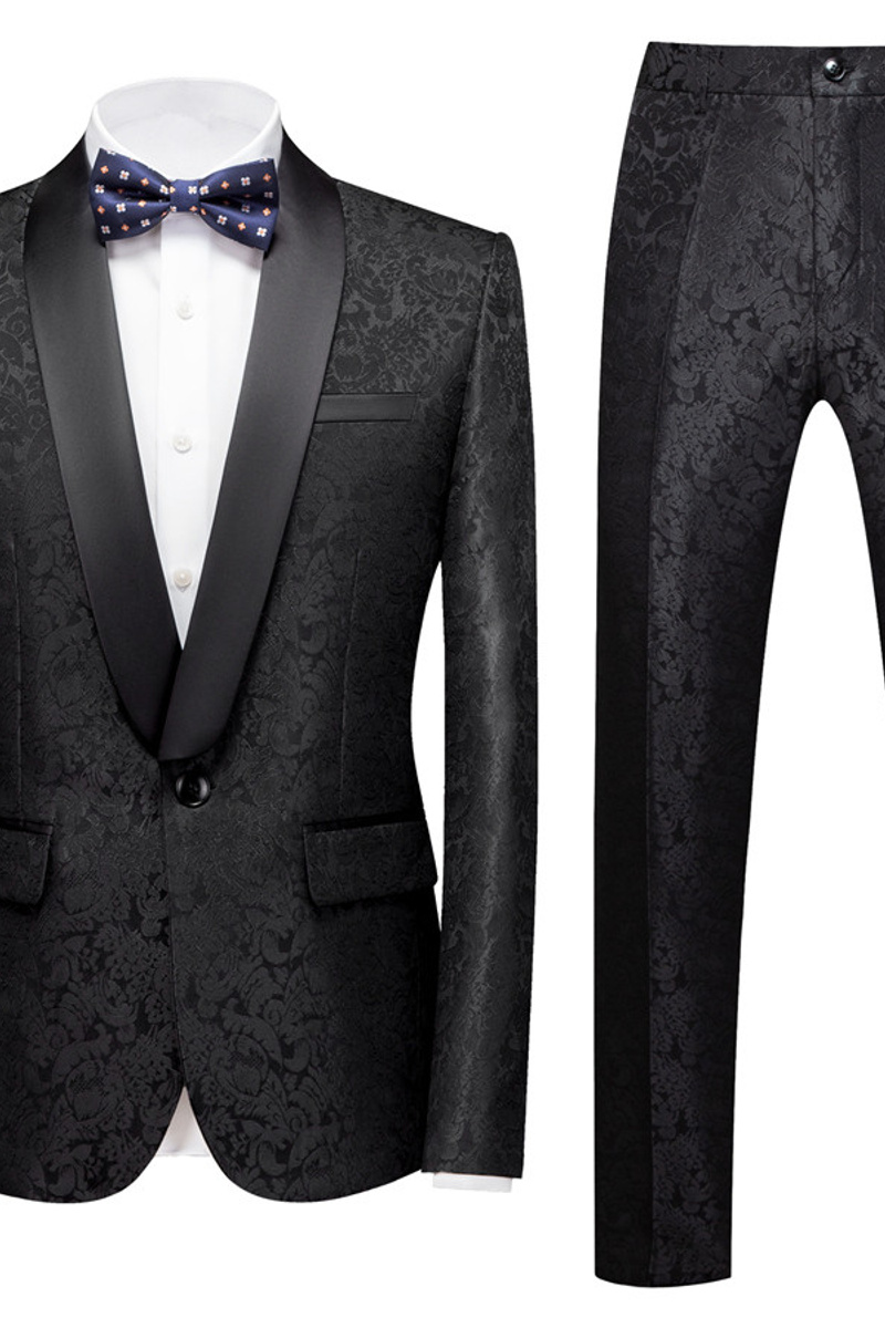 Colin Black Jacquard Classic Shawl Lapel Wedding Suit