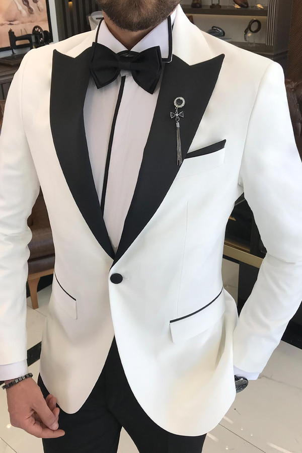 Aries Gorgeous White Wool Blend Slim Fit Groom Wedding Suit