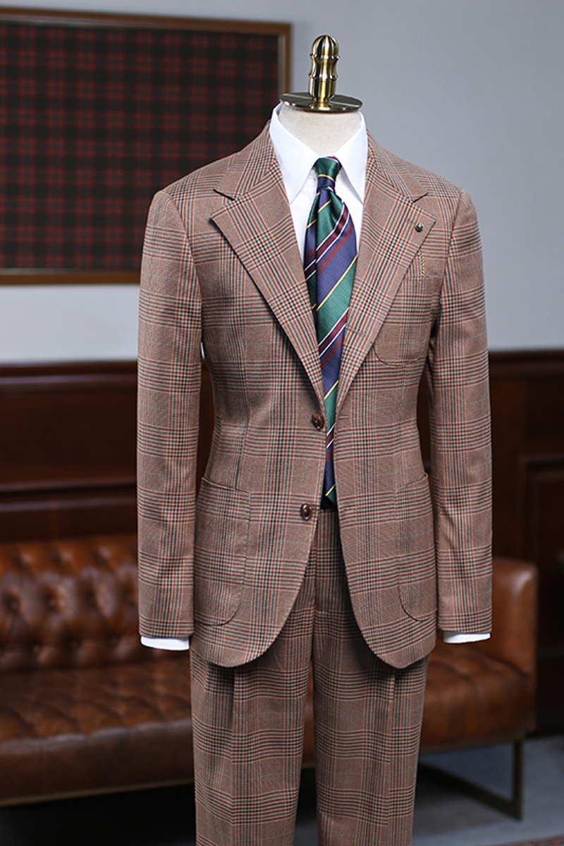 Arlen Coffee Small Check Two-Piece Slim Fit Custom Business Suit