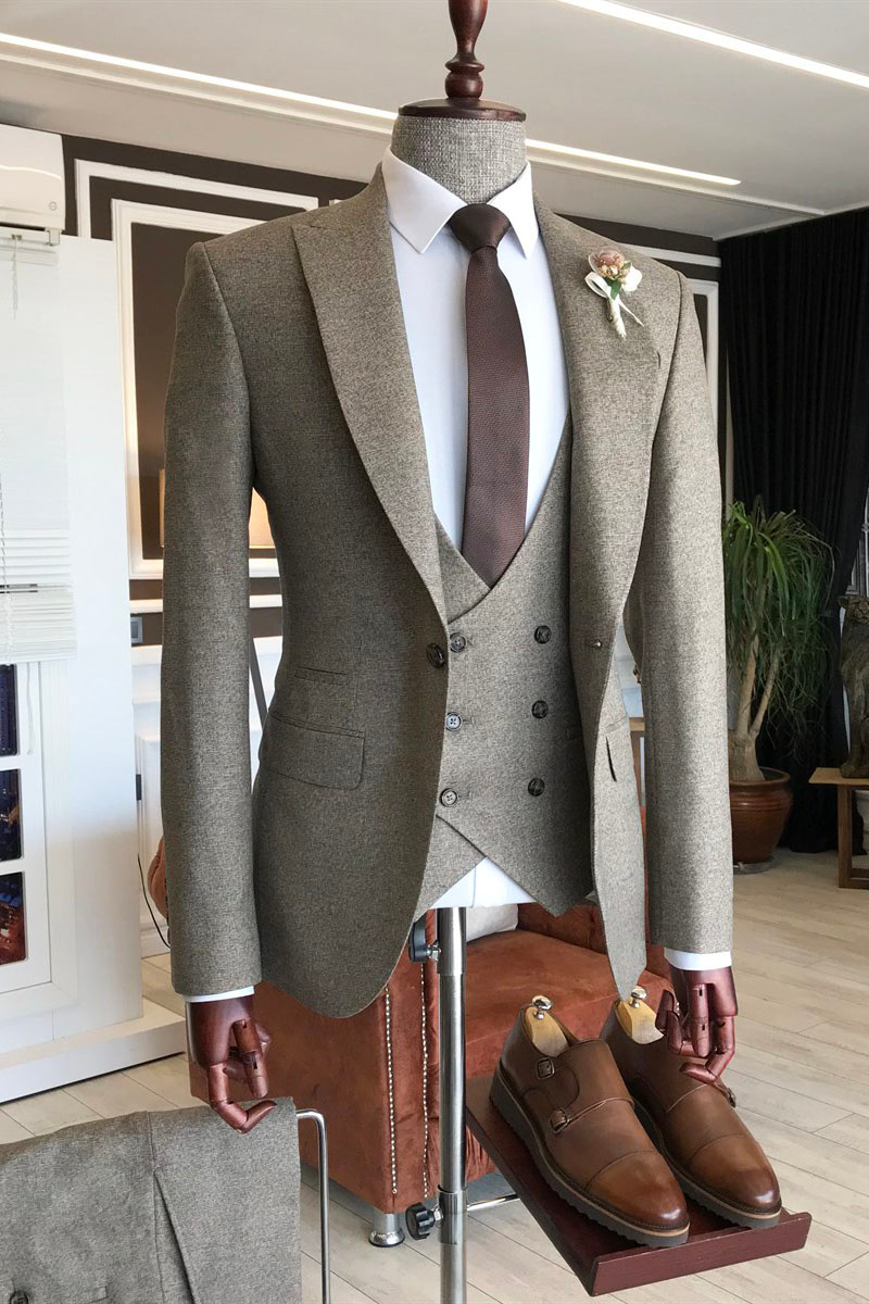 Rock Hot Light Brown Three Piece Point Lapel Slim Fit Business Suit