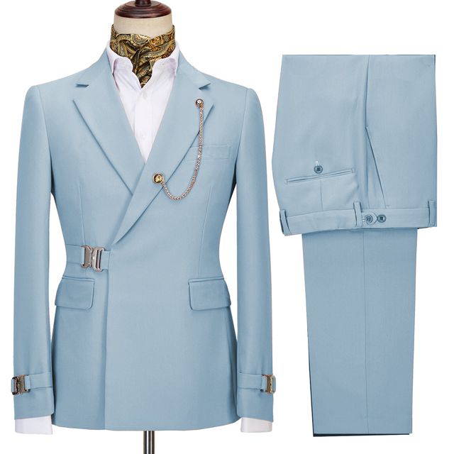 Bernie Fashion Sky Blue Notched Lapel Two-Piece Business Men Suit