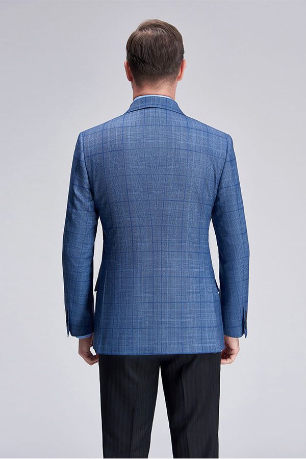 Men Point Collar Plaid Blazer Modern Blue Blazer NEW