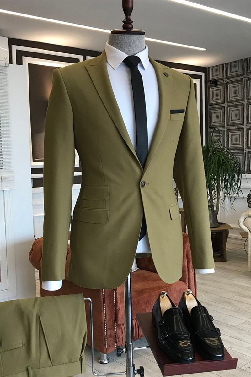 Lime Green Pointed Lapel One-Button Slim Fit Business Suit