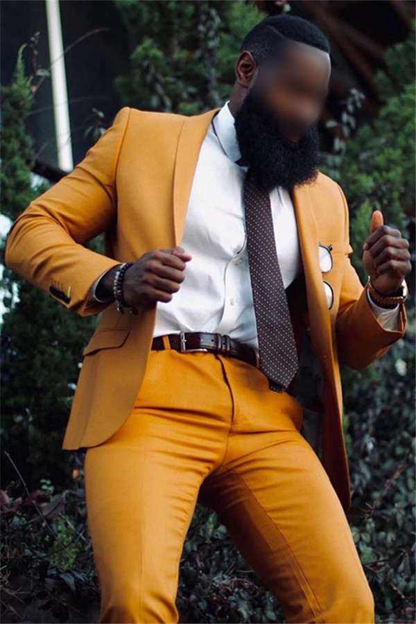 Jayden Fashion Yellow Shawl Lapel One Button Men Suit